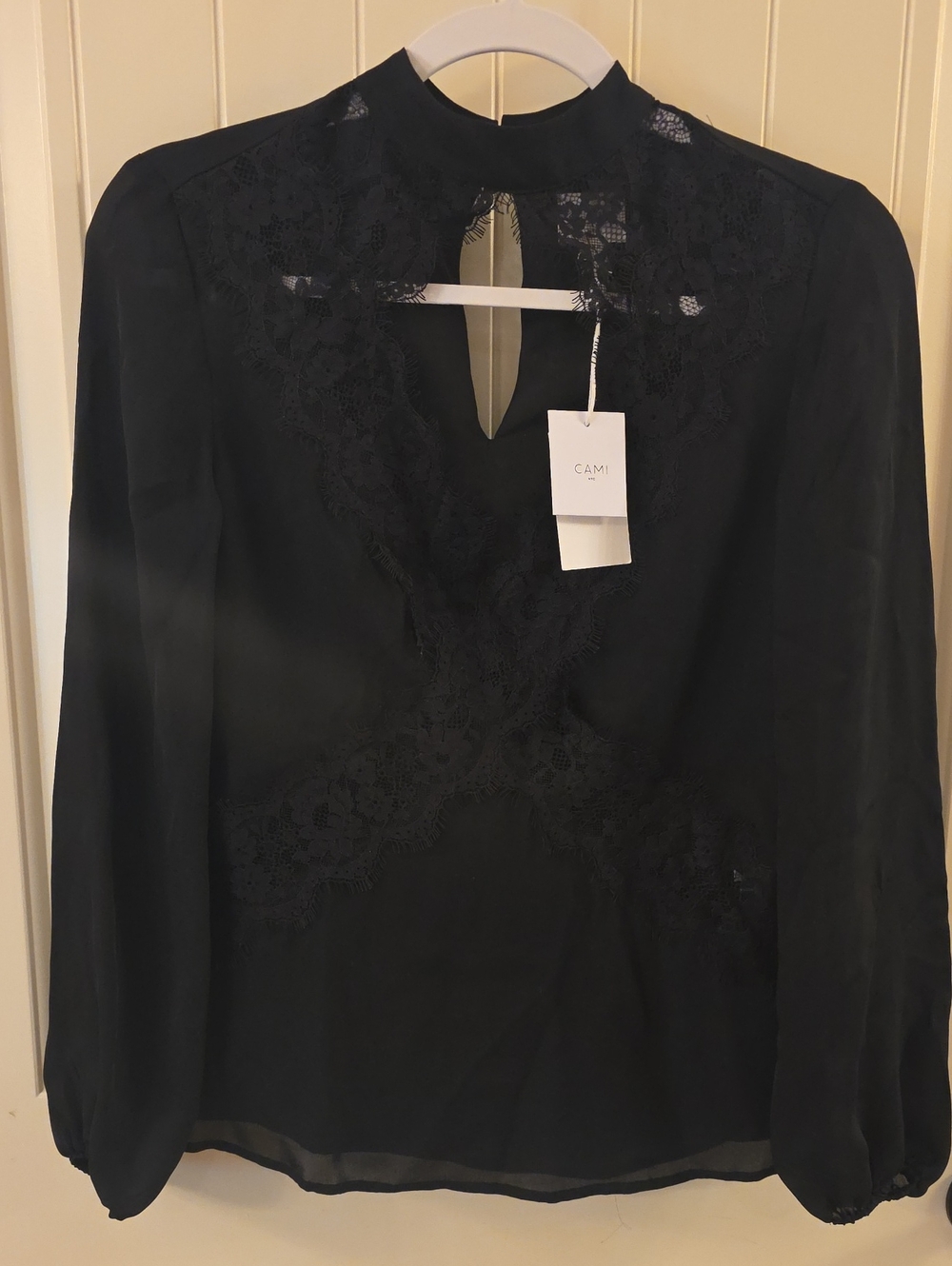 Cami NYC Black Lace-Detail Long Sleeve Blouse
